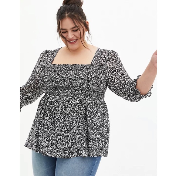 torrid Tops - Torrid Floral Chiffon Smocked Babydoll Blouse